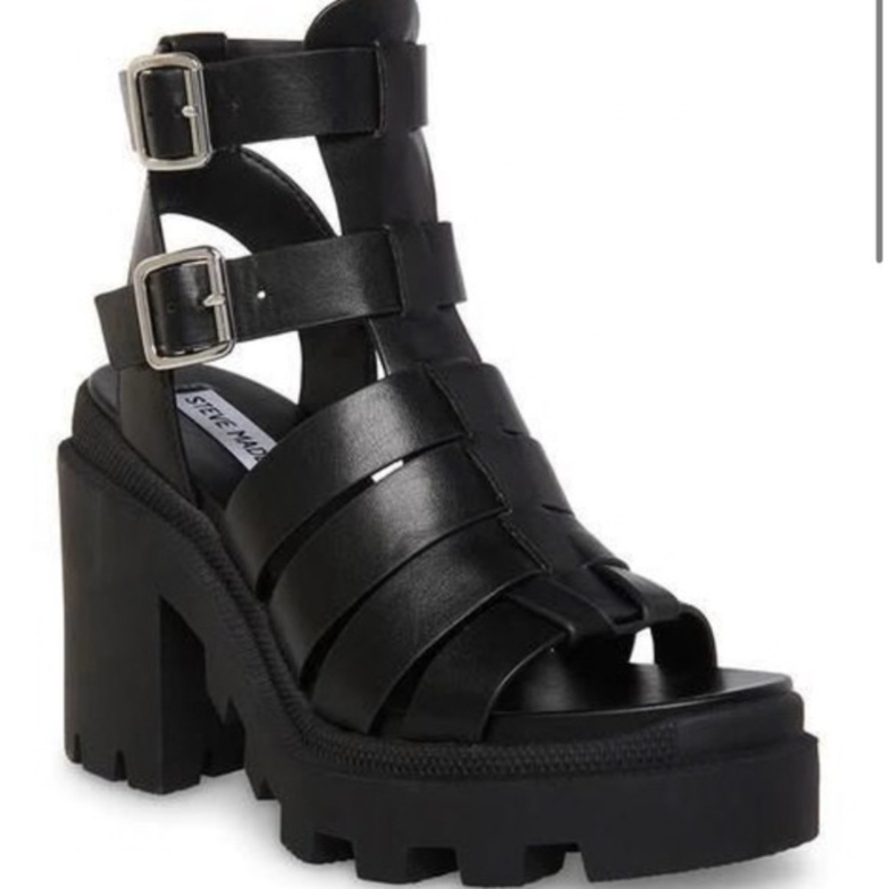 Steve Madden Black Strappy Platform Sandals